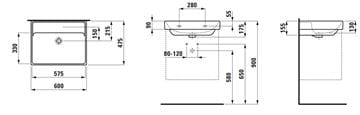 LAUFEN FIORA umývadlo 60 cm, s prepadom H810923000109L Technický nákres
