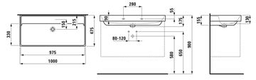 LAUFEN FIORA umývadlo 100 cm, s prepadom H810929000109L Technický nákres