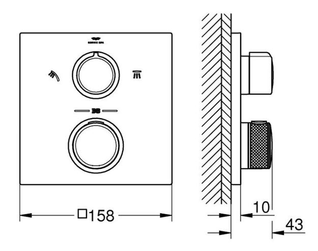 GROHE ALLURE podomietková termostatická batéria, pre 2 spotrebiče, brúsený hard graphite 29181AL2 Technický nákres