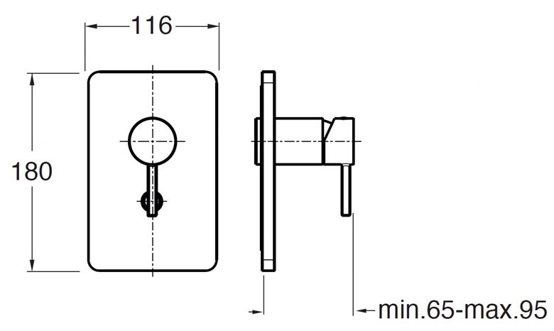 CONCEPT 300 ROUND sprchová podomietková batéria, s prepínačom, imperial black CRIPH68976CON Technický nákres
