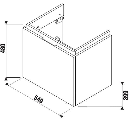 JIKA CUBITO PURE skrinka pod umývadlo 54x39, 9x48 cm, 1 zásuvka, lesklá biela H40J4223015001 Technický nákres