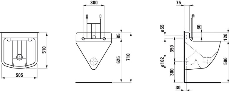 LAUFEN BERNINA výlevka 50,5 cm, s mriežkou H8542110000001 Technický nákres