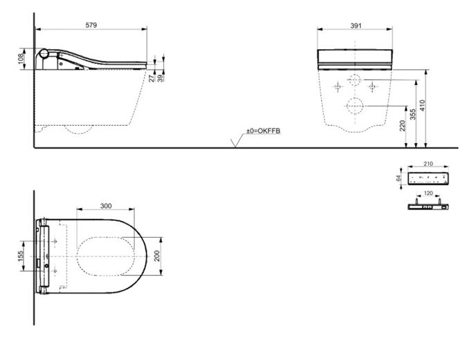 CONCEPT 300 WASHLET závesné WC s bidetovým sedátkom, Rimless, okrúhle 542ERY-CON-WCR+801EG Technický nákres
