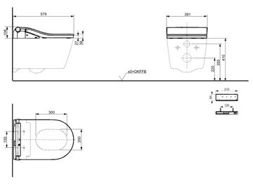 CONCEPT 300 WASHLET závesné WC s bidetovým sedátkom, Rimless, okrúhle, matná biela 542ERY-OPTMWR+801ECG Technický nákres