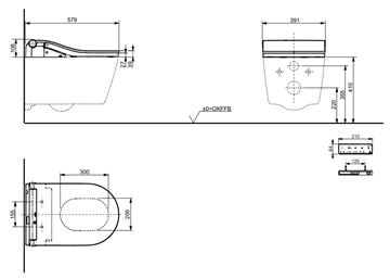 CONCEPT 300 WASHLET závesné WC s bidetovým sedátkom, Rimless, okrúhle, matná čierna CW542ERY#MBL+TCF80 Technický nákres