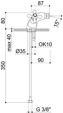 RAF RIO II bidetová stojanková batéria, chróm RK1140 Technický nákres