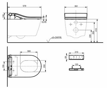 CONCEPT 300 WASHLET RW bidetové sedátko, okrúhle, SoftClose, matná čierna TCF801EBG#MBL Technický nákres