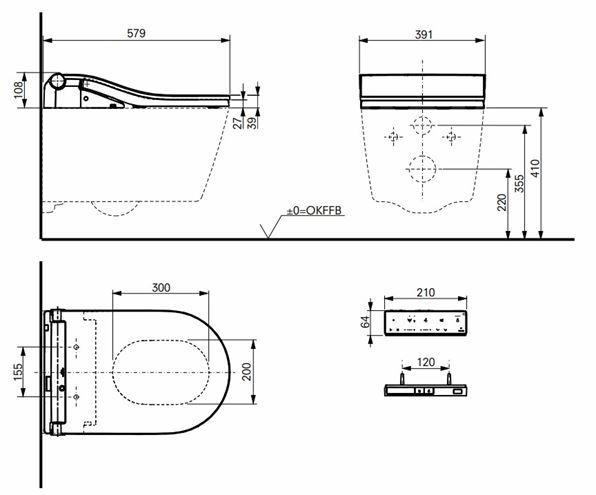CONCEPT 300 WASHLET RW bidetové sedátko, okrúhle, SoftClose, matná čierna TCF801EBG#MBL Technický nákres