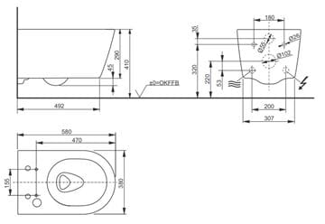 CONCEPT 300 závesné WC pre bidetové sedadlo TOTO WASHLET RW, Tornado Flush splachovanie, matná čierna CW542ERY#MBL Technický nákres