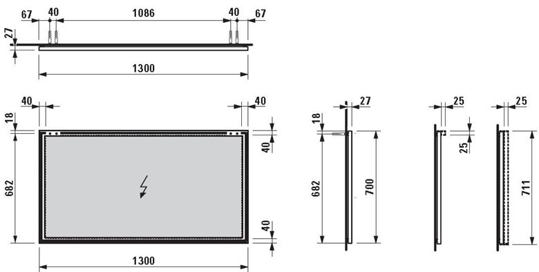 LAUFEN FRAME 25 zrkadlo 130x70 cm H4474089001441 Technický nákres