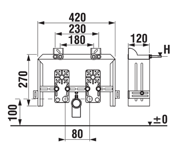 JIKA BASIC BIDET SYSTEM montážny rám pre bidet 27 cm H8936430000001 Technický nákres