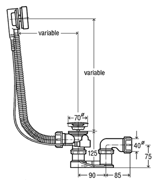 VIEGA SIMPLEX 6168 vaňový sifón 56 cm, bovden, chróm 106447 Technický nákres