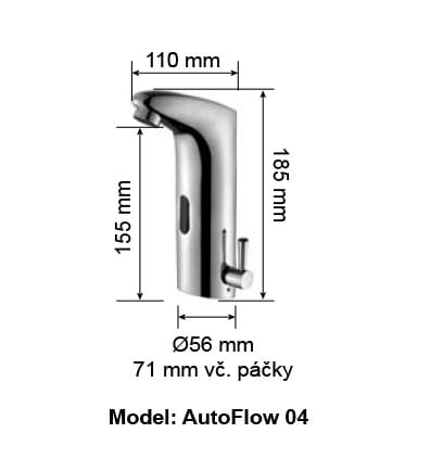 DONNER AUTOFLOW 04 umývadlová senzorová batéria s reguláciou teploty, napájanie z batérie, chróm 8596220009319 Technický nákres
