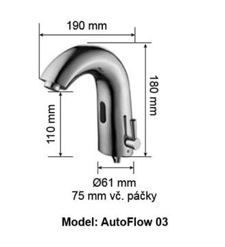 DONNER AUTOFLOW 03 umývadlová senzorová batéria s reguláciou teploty, napájanie z batérie, chróm 8596220009302 Technický nákres