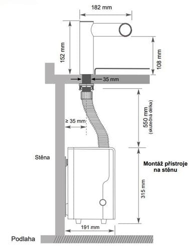 JET DRYER AIRTAP 2V1 umývadlová senzorová batéria, so sušičom rúk, napájanie zo siete, chróm 8596220013941 Technický nákres