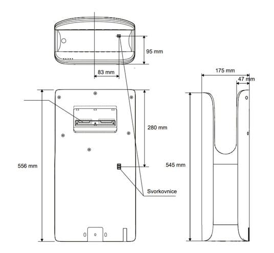 JET DRYER LIGHT tryskový sušič rúk, automatický, strieborná/antracitová 8596220013316 Technický nákres