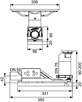 TECE DRAINWAY sifón DN50, pre podlahový žľab, bočný odpad 693010 Technický nákres