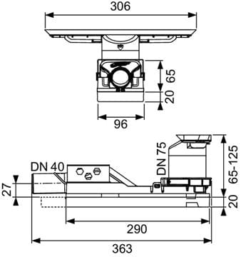 TECE DRAINWAY nízky sifón DN40, pre podlahový žľab, bočný odpad 693020 Technický nákres