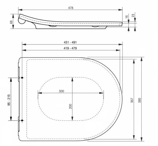 TOTO WC sedátko Slim, Soft-Closing, matná biela  TC518EU#MW Technický nákres