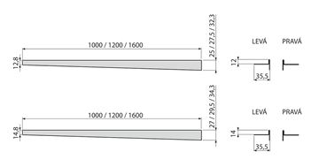 ALCA APZ901M lišta 1600 mm, pre spádovanú podlahu, ľavá, nerez mat APZ901M/1600 Technický nákres
