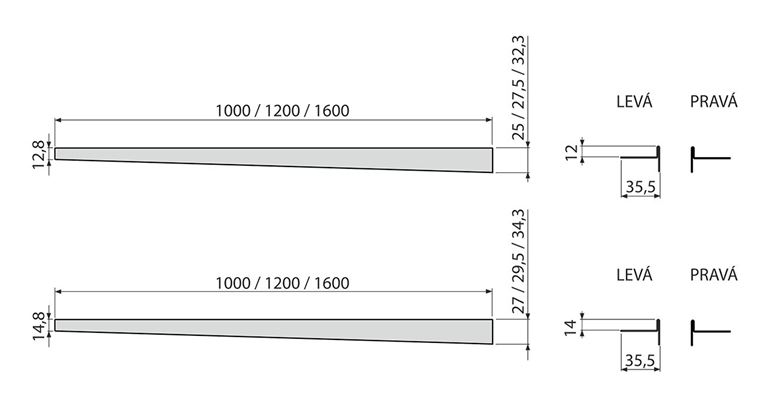 ALCA APZ901M lišta 1600 mm, pre spádovanú podlahu, ľavá, nerez mat APZ901M/1600 Technický nákres