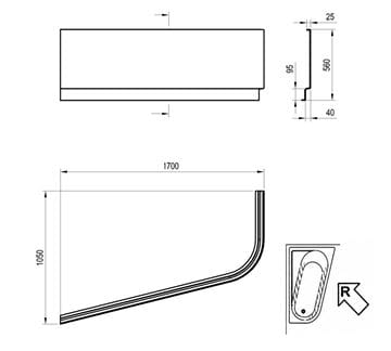 RAVAK CHROME 170 P čelný panel k vani 170x56 cm, pravý CZA4100A00 Technický nákres