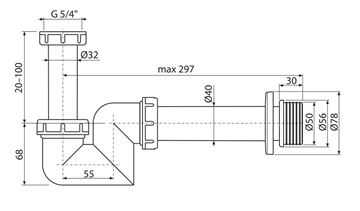 RAVAK CHROME bidetový sifón DN40, s prevlečnou maticou 5/4 X01560 Technický nákres
