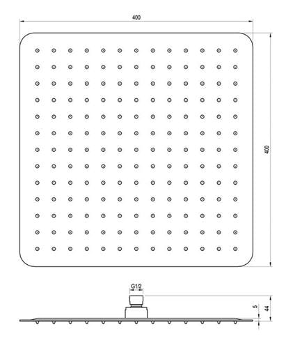 RAVAK 982.02CR horná sprcha 400x400 mm, lesklý chróm X07P666 Technický nákres