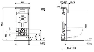 LAUFEN INEO montážny prvok INEOLINK pre WC 112 cm, so splachovacou nádržkou H9201150000001 Technický nákres