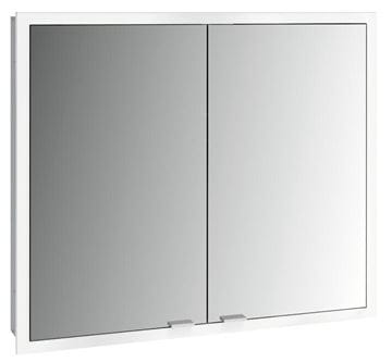 EMCO PRIME SLIM zrkadlová skrinka vstavaná 80x70x14, 4 cm, osvetlenie s reguláciou stmievania a teploty svetla, s vypínačom a el. zásuvkou, hliník, zadná stena zrkadlo 