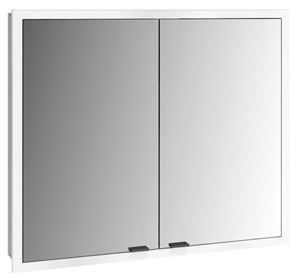 EMCO PRIME SLIM zrkadlová skrinka vstavaná 80x70x14, 4 cm, osvetlenie s reguláciou stmievania a teploty svetla, s vypínačom a el. zásuvkou, čierna, zadná stena biele sklo 