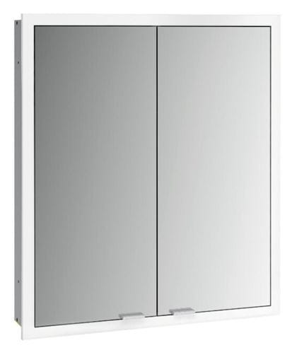 EMCO PRIME SLIM zrkadlová skrinka vstavaná 60x70x14, 4 cm, osvetlenie s reguláciou stmievania a teploty svetla, s vypínačom a el. zásuvkou, hliník, zadná stena biele sklo  949708303 Obrázek - Hlavní obrázek