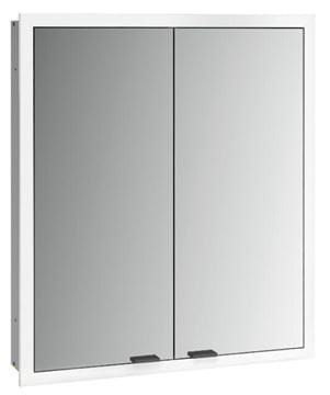 EMCO PRIME SLIM zrkadlová skrinka vstavaná 60x70x14, 4 cm, osvetlenie s reguláciou stmievania a teploty svetla, s vypínačom a el. zásuvkou, čierna, zadná stena biele sklo
