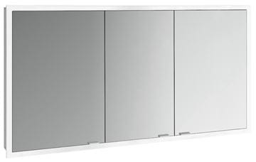 EMCO PRIME SLIM zrkadlová skrinka vstavaná 140x70x14, 4 cm, osvetlenie s reguláciou stmievania a teploty svetla, s vypínačom a el. zásuvkou, hliník, zadná stena biele sklo 