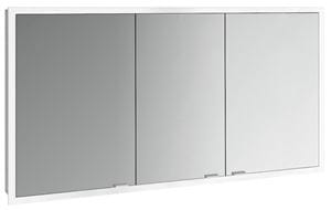 EMCO PRIME SLIM zrkadlová skrinka vstavaná 140x70x14, 4 cm, osvetlenie s reguláciou stmievania a teploty svetla, s vypínačom a el. zásuvkou, hliník, zadná stena biele sklo 
