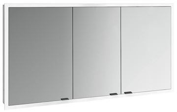 EMCO PRIME SLIM zrkadlová skrinka vstavaná 140x70x14, 4 cm, osvetlenie s reguláciou stmievania a teploty svetla, s vypínačom a el. zásuvkou, čierna, zadná stena biele sklo