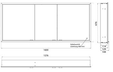EMCO PRIME SLIM zrkadlová skrinka vstavaná 160x70x14, 4 cm, osvetlenie s reguláciou stmievania a teploty svetla, s vypínačom a el. zásuvkou, hliník, zadná stena zrkadlo 949708209 Technický nákres