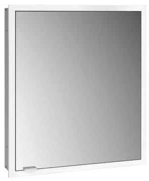 EMCO PRIME SLIM zrkadlová skrinka vstavaná 60x70x14, 4 cm, osvetlenie s reguláciou stmievania a teploty svetla, s vypínačom a el. zásuvkou, pánty vpravo, hliník, zadná stena zrkadlo