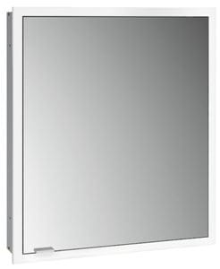 EMCO PRIME SLIM zrkadlová skrinka vstavaná 60x70x14, 4 cm, osvetlenie s reguláciou stmievania a teploty svetla, s vypínačom a el. zásuvkou, pánty vpravo, hliník, zadná stena biele sklo 