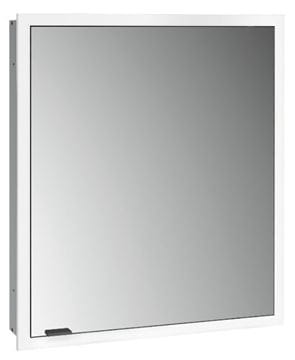 EMCO PRIME SLIM zrkadlová skrinka vstavaná 60x70x14, 4 cm, osvetlenie s reguláciou stmievania a teploty svetla, s vypínačom a el. zásuvkou, pánty vpravo, čierna, zadná stena biele sklo 