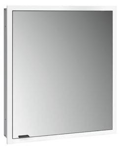 EMCO PRIME SLIM zrkadlová skrinka vstavaná 60x70x14, 4 cm, osvetlenie s reguláciou stmievania a teploty svetla, s vypínačom a el. zásuvkou, pánty vpravo, čierna, zadná stena biele sklo 