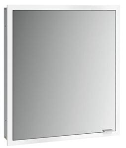 EMCO PRIME SLIM zrkadlová skrinka vstavaná 60x70x14, 4 cm, osvetlenie s reguláciou stmievania a teploty svetla, s vypínačom a el. zásuvkou, pánty vľavo, hliník, zadná stena zrkadlo