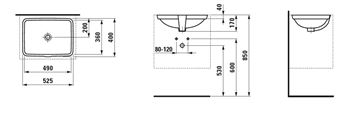 LAUFEN PRO S umývadlo 49 cm, s prepadom H8119610001091 Technický nákres