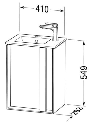 DURAVIT OCAVO skrinka pod umývadlo 41x29,3x54,9 cm, 1 dvierka, pánty vpravo, prírodný dub OC4515RH5H50000 Technický nákres