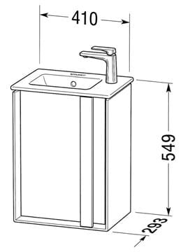 DURAVIT OCAVO skrinka pod umývadlo 41x29,3x54,9 cm, 1 dvierka, pánty vpravo, prírodný dub OC4515RH5H50000 Technický nákres