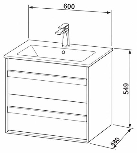 DURAVIT OCAVO skrinka pod umývadlo 60x48x54, 9 cm, 2 zásuvky, čierny dub OC45160H6H60000 Technický nákres