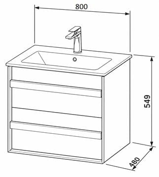 DURAVIT OCAVO skrinka pod umývadlo 80x48x54, 9 cm, 2 zásuvky, prírodný dub OC45170H5H50000 Technický nákres
