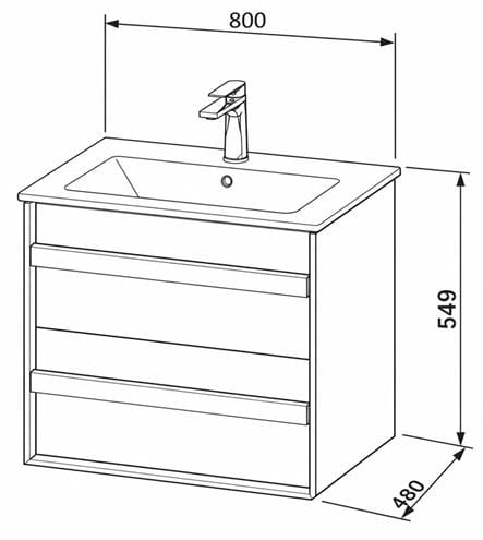 DURAVIT OCAVO skrinka pod umývadlo 80x48x54, 9 cm, 2 zásuvky, prírodný dub OC45170H5H50000 Technický nákres