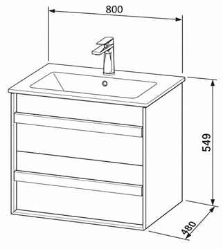 DURAVIT OCAVO skrinka pod umývadlo 80x48x54, 9 cm, 2 zásuvky, čierny dub OC45170H6H60000 Technický nákres