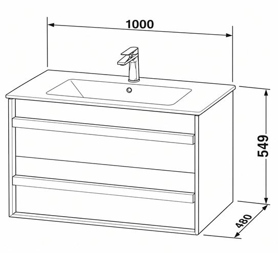 DURAVIT OCAVO skrinka pod umývadlo 100x48x54, 9 cm, 2 zásuvky, svetlý dub OC45180H7H70000 Technický nákres